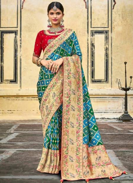 Blue And Green Colour M.N Rangrez New Latest Designer Festive Wear Silk Saree Collection 6409